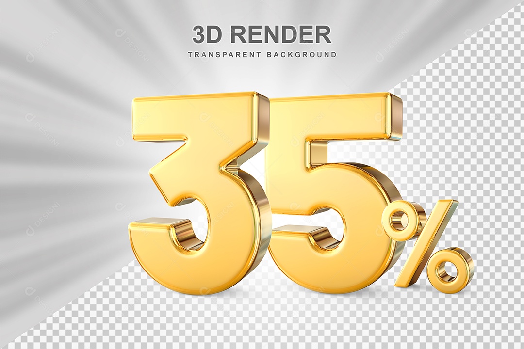 Número de Desconto 35% Elemento 3D Dourado para Composição PSD