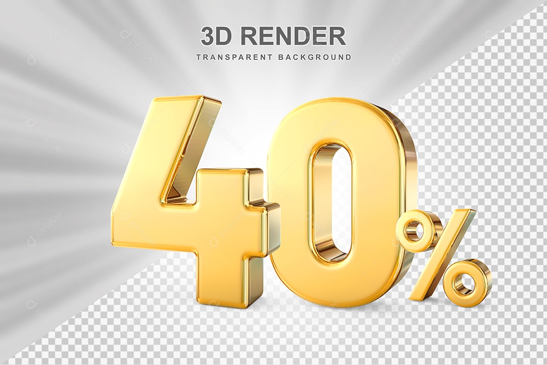 Número de Desconto 40% Elemento 3D Dourado para Composição PSD