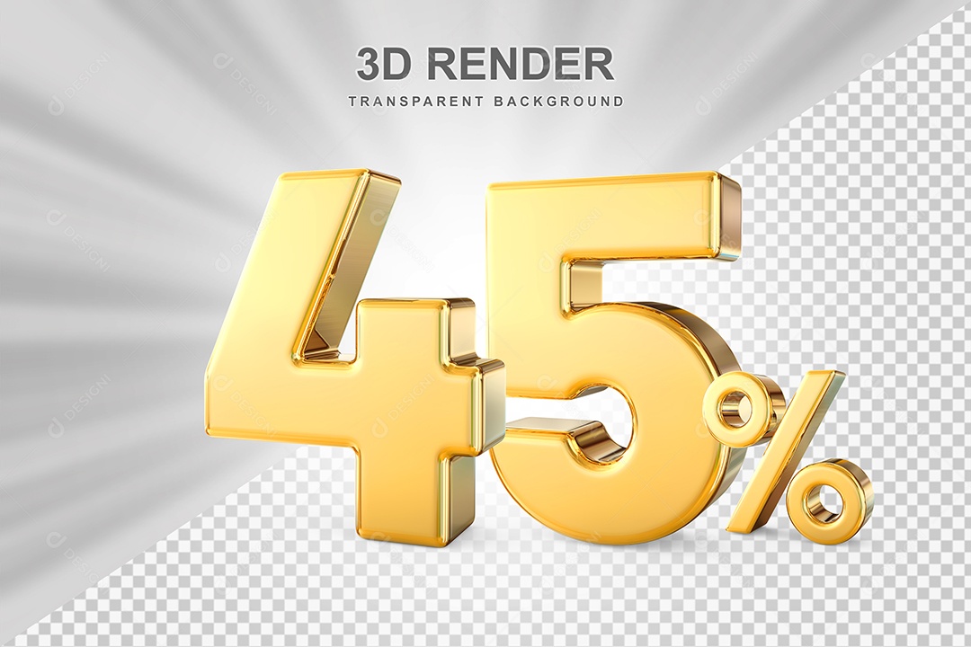Número de Desconto 45% Elemento 3D Dourado para Composição PSD