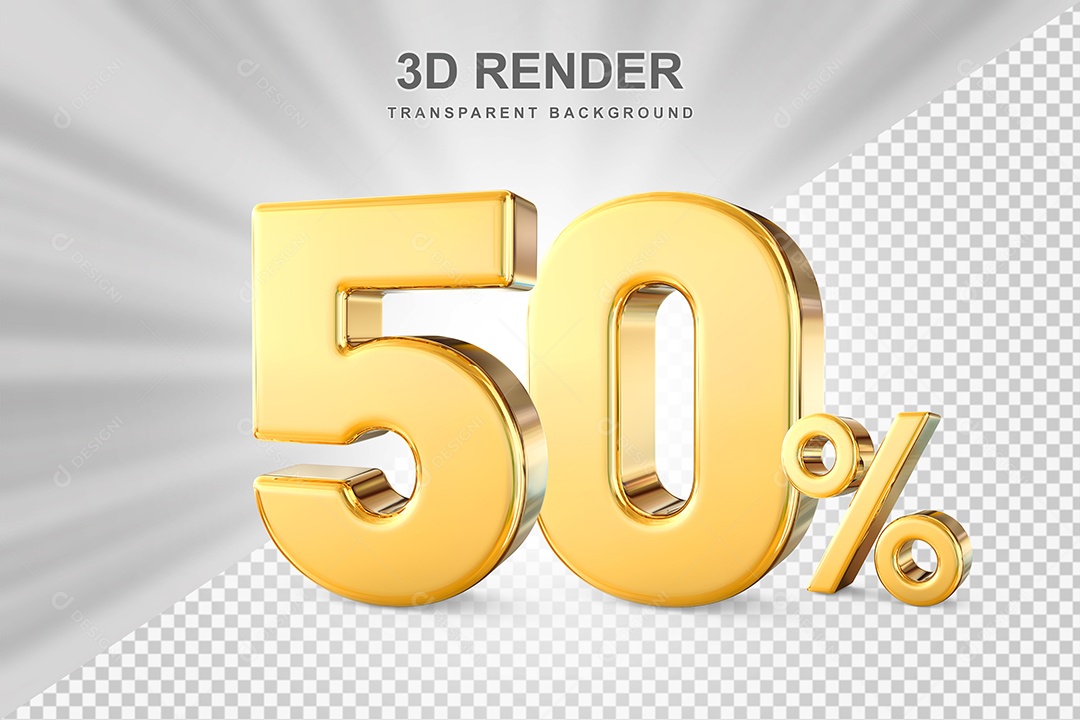 Número de Desconto 50% Elemento 3D Dourado para Composição PSD