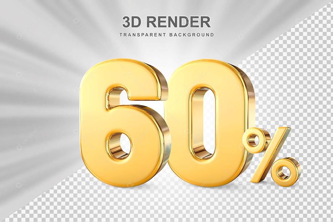 Número de Desconto 60% Elemento 3D Dourado para Composição PSD