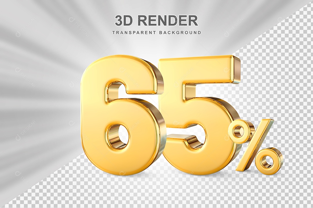 Número de Desconto 65% Elemento 3D Dourado para Composição PSD