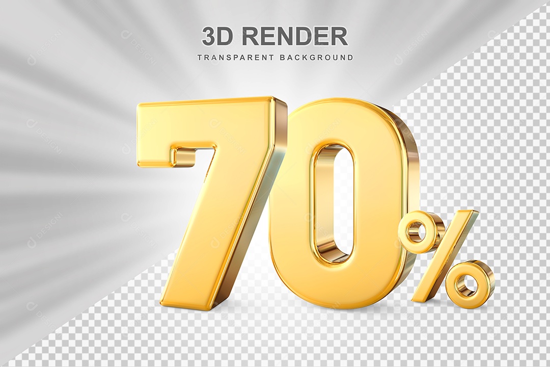 Número de Desconto 70% Elemento 3D Dourado para Composição PSD