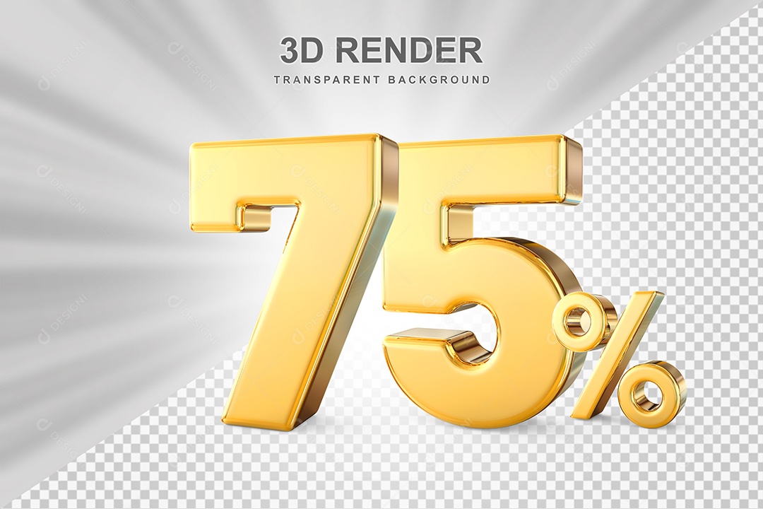 Número de Desconto 75% Elemento 3D Dourado para Composição PSD