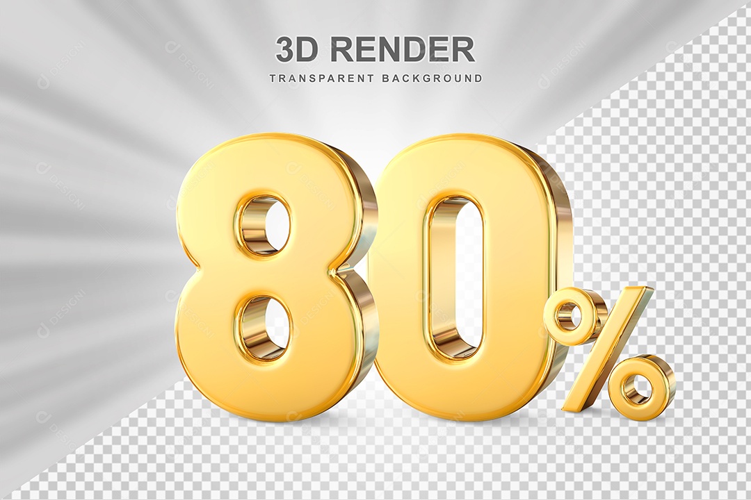 Número de Desconto 80% Elemento 3D Dourado para Composição PSD