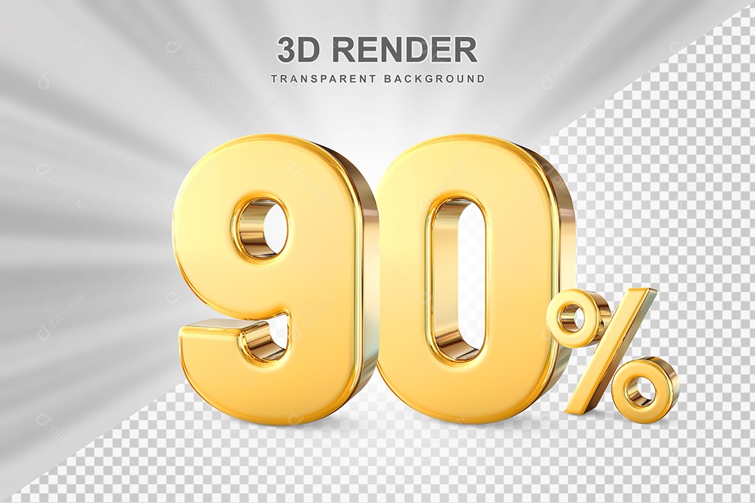 Número de Desconto 90% Elemento 3D Dourado para Composição PSD