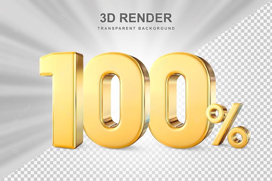 Número de Desconto 100% Elemento 3D Dourado para Composição PSD