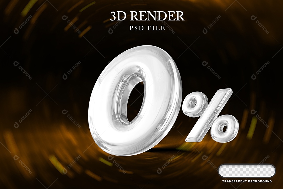 Número de Desconto 0% Elemento 3D Branco para Composição PSD