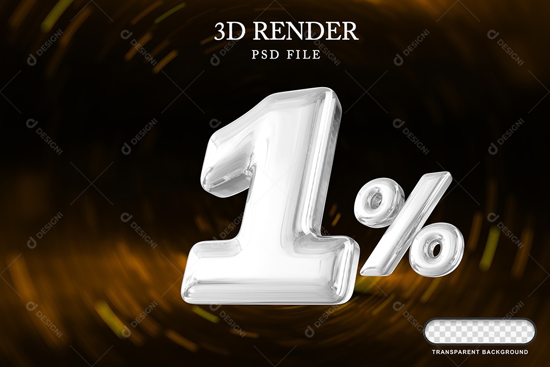 Número de Desconto 1% Elemento 3D Branco para Composição PSD