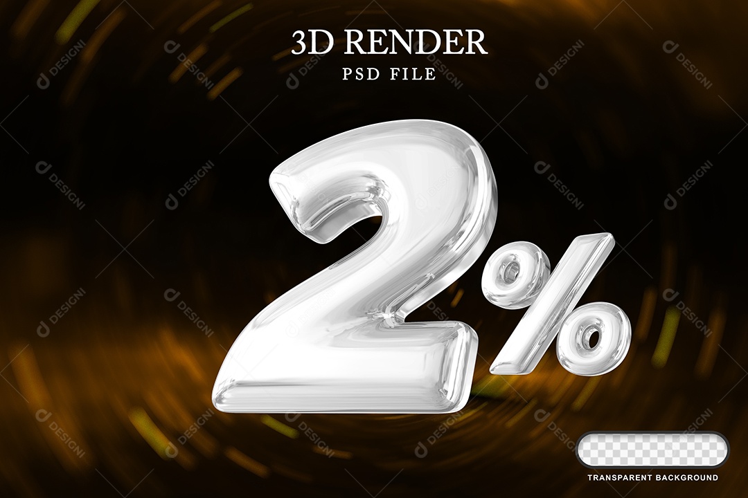 Número de Desconto 2% Elemento 3D Branco para Composição PSD