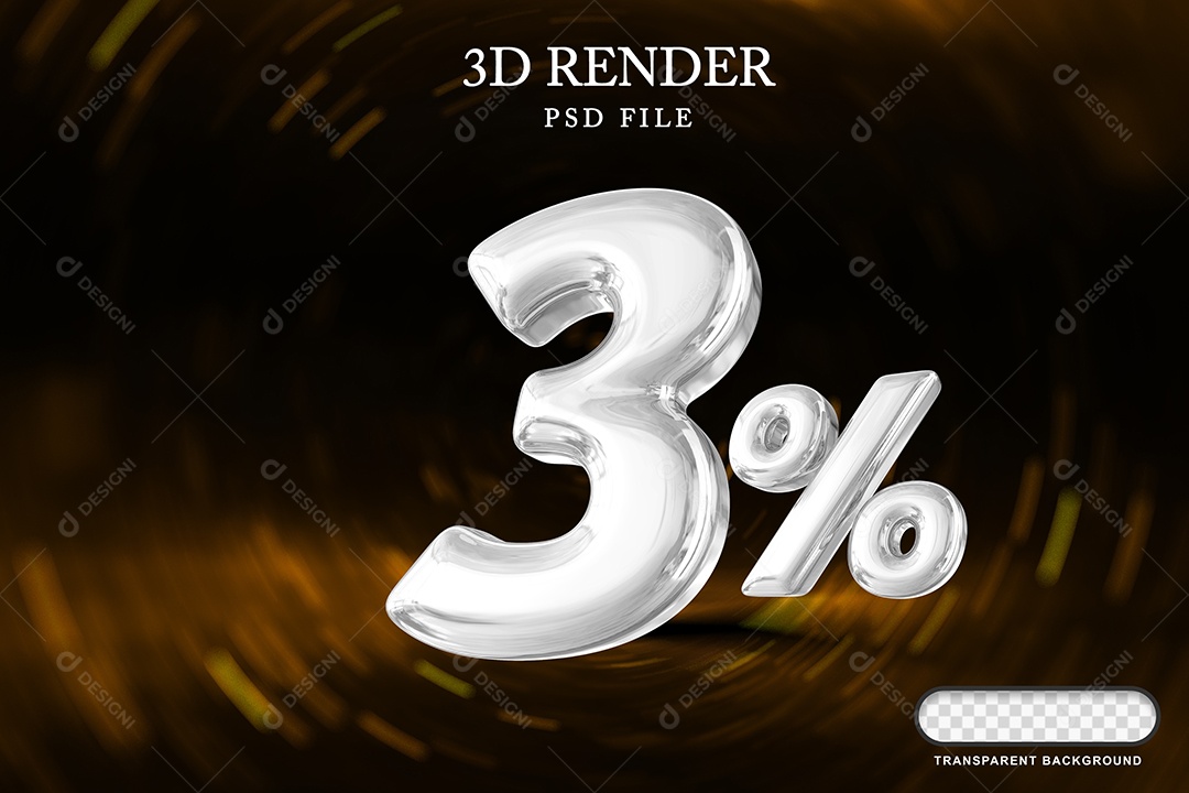 Número de Desconto 3% Elemento 3D Branco para Composição PSD
