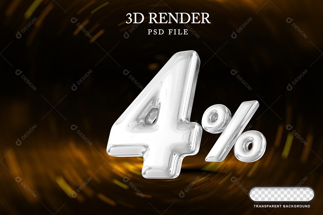 Número de Desconto 4% Elemento 3D Branco para Composição PSD