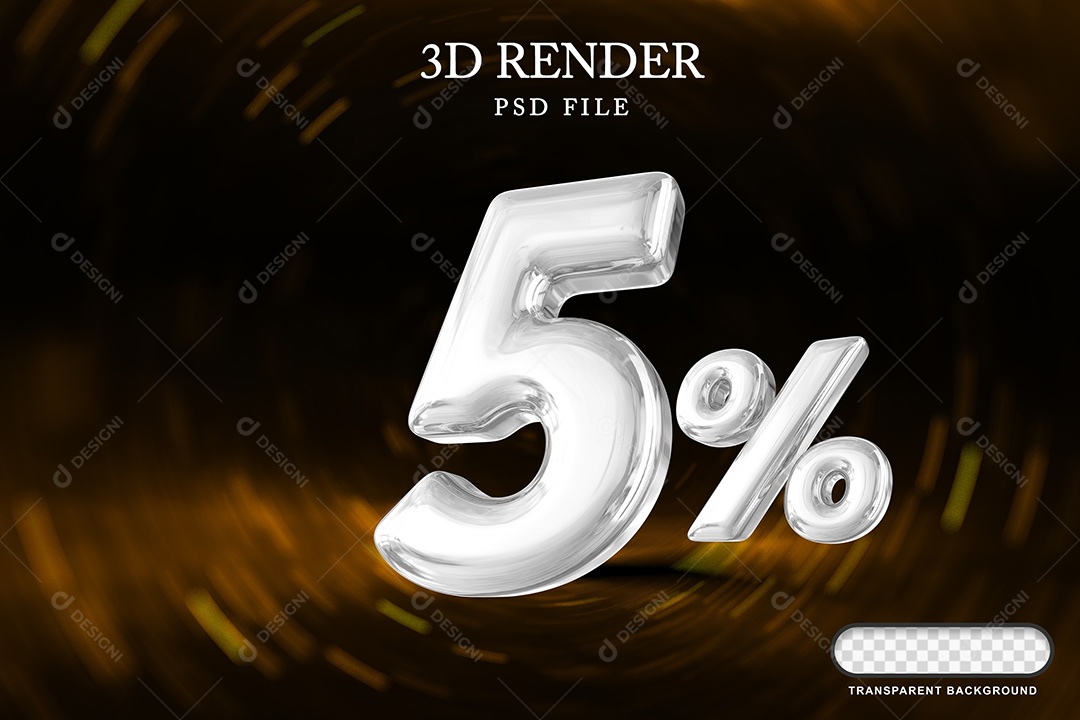 Número de Desconto 5% Elemento 3D Branco para Composição PSD