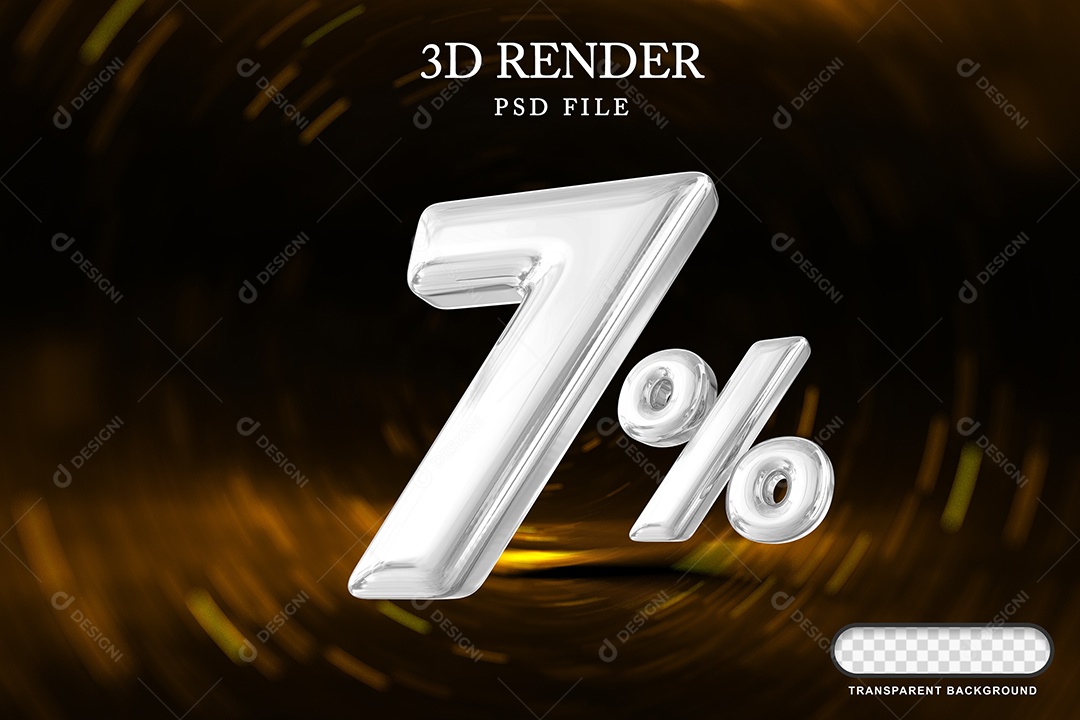 Número de Desconto 7% Elemento 3D Branco para Composição PSD
