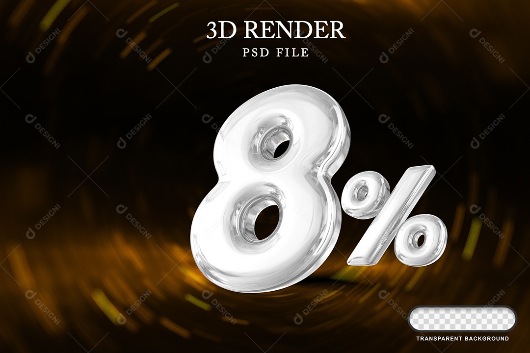 Número de Desconto 8% Elemento 3D Branco para Composição PSD