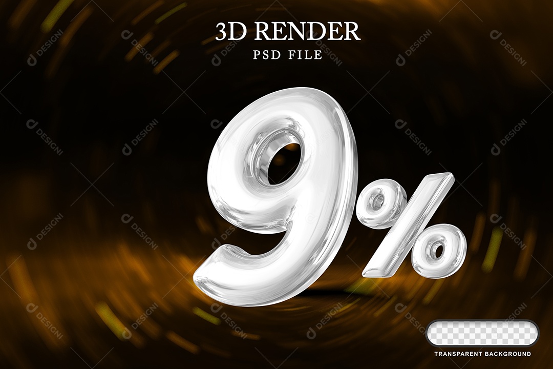 Número de Desconto 9% Elemento 3D Branco para Composição PSD