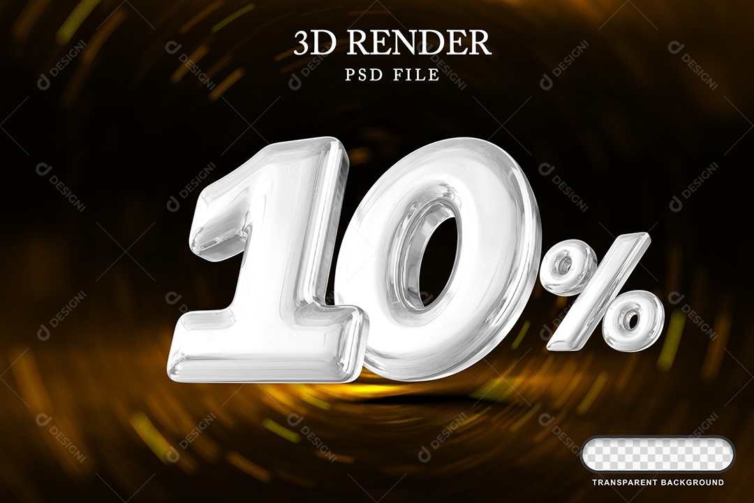 Número de Desconto 10% Elemento 3D Branco para Composição PSD