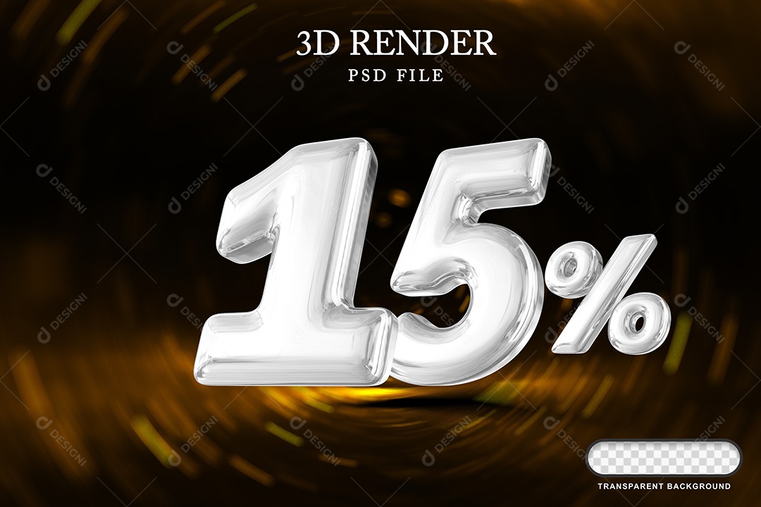 Número de Desconto 15% Elemento 3D Branco para Composição PSD