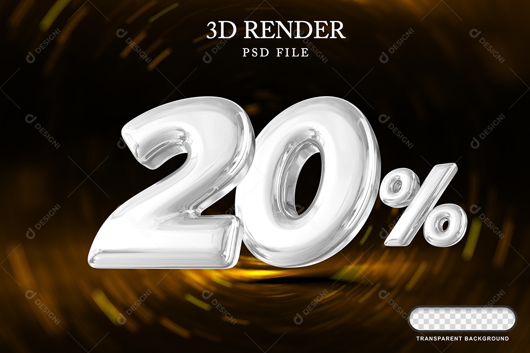 Número de Desconto 20% Elemento 3D Branco para Composição PSD