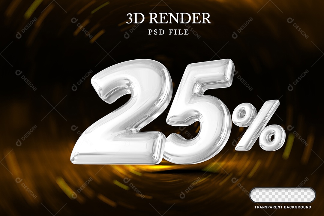 Número de Desconto 25% Elemento 3D Branco para Composição PSD