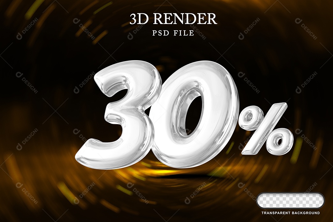 Número de Desconto 30% Elemento 3D Branco para Composição PSD