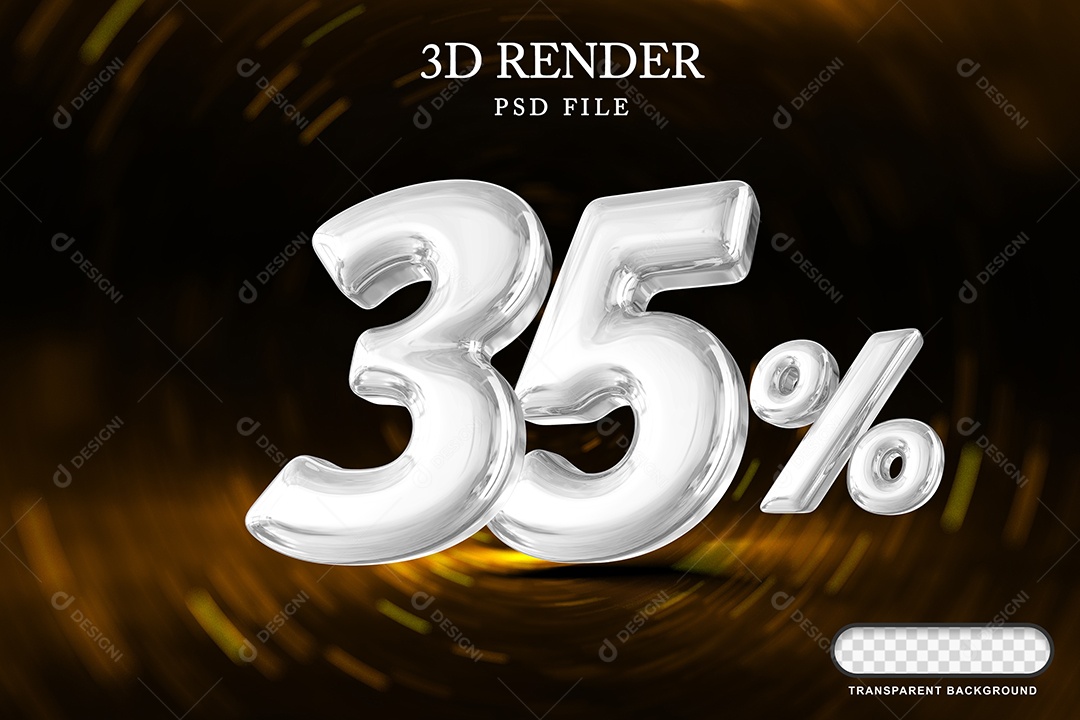 Número de Desconto 35% Elemento 3D Branco para Composição PSD
