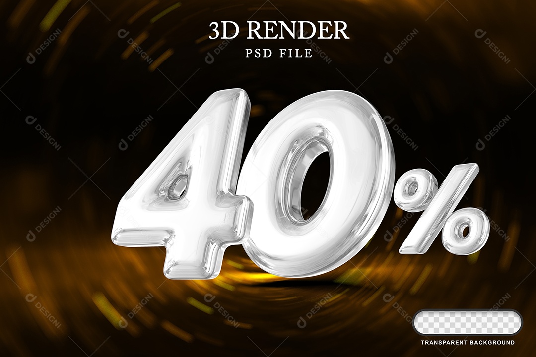 Número de Desconto 40% Elemento 3D Branco para Composição PSD