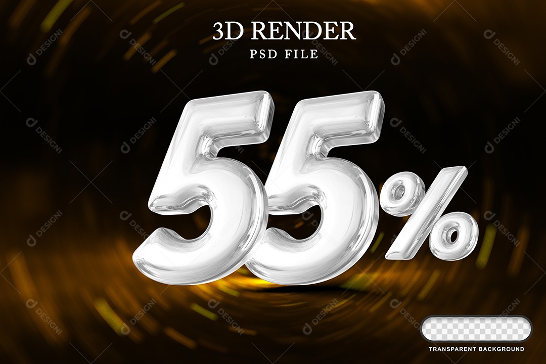 Número de Desconto 55% Elemento 3D Branco para Composição PSD
