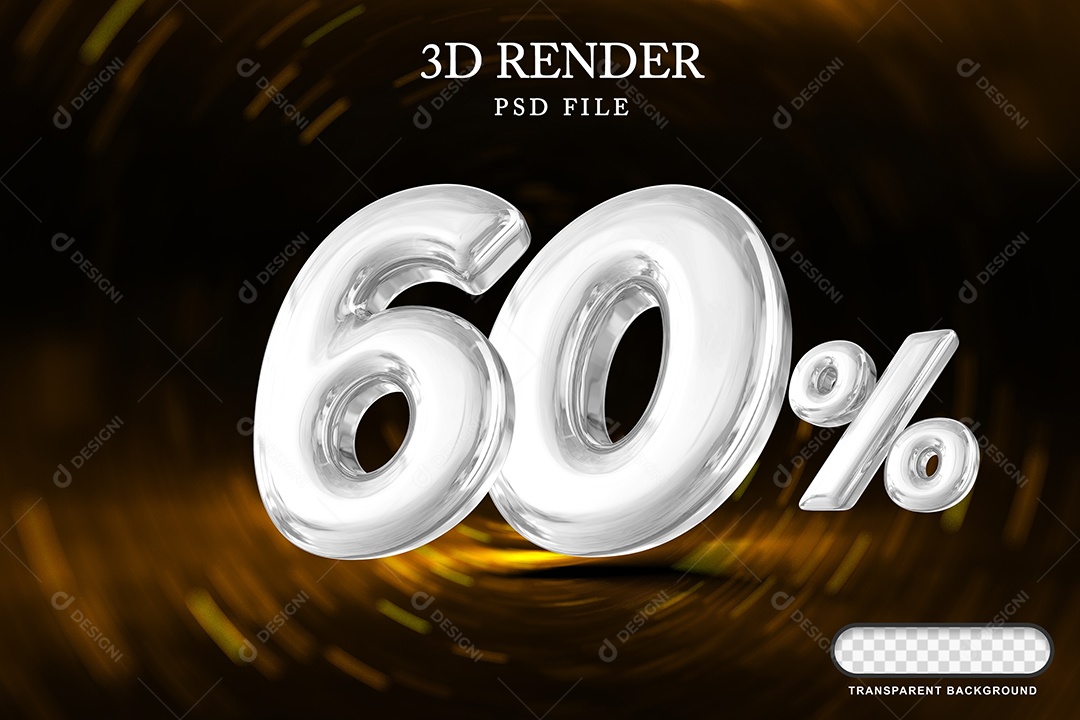 Número de Desconto 60% Elemento 3D Branco para Composição PSD