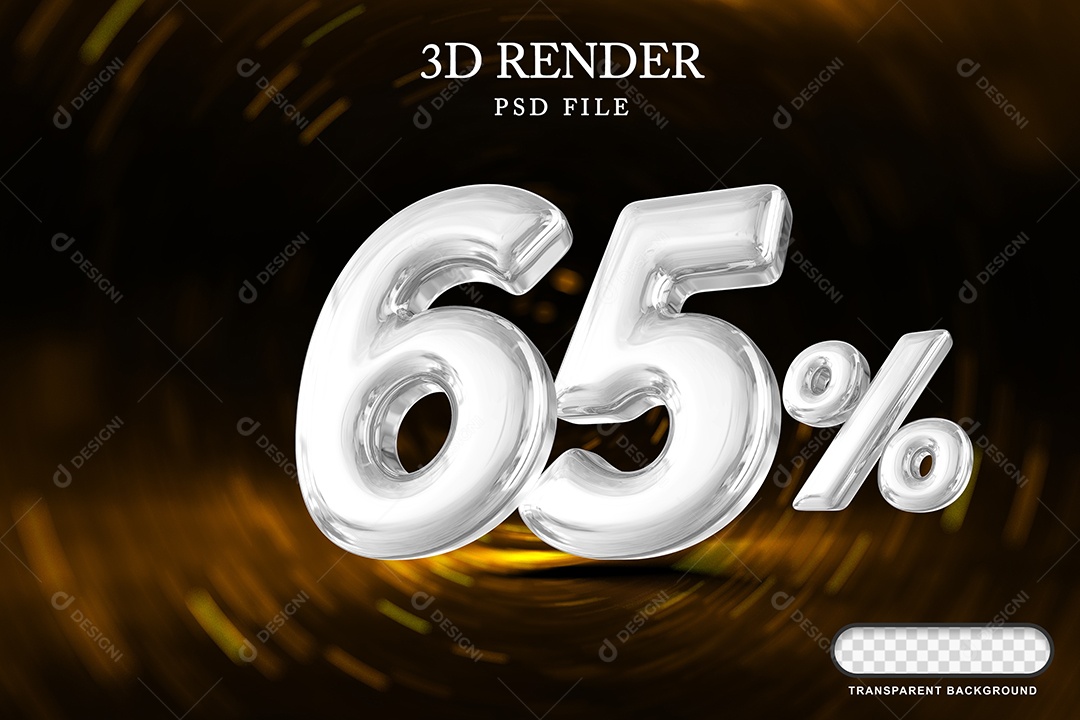 Número de Desconto 65% Elemento 3D Branco para Composição PSD