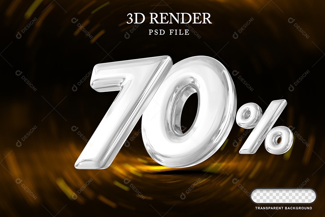 Número de Desconto 70% Elemento 3D Branco para Composição PSD