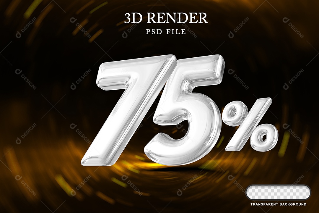 Número de Desconto 75% Elemento 3D Branco para Composição PSD