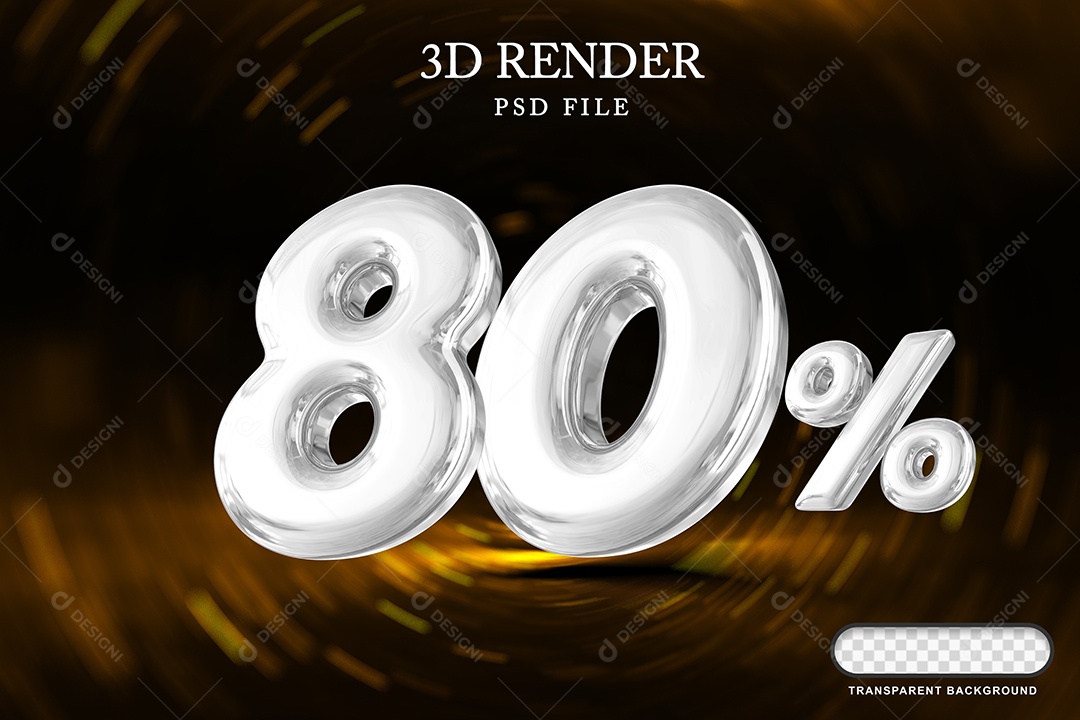 Número de Desconto 80% Elemento 3D Branco para Composição PSD