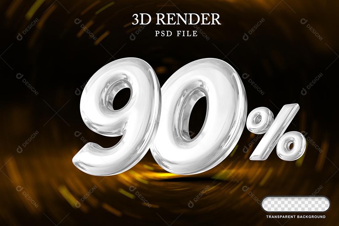 Número de Desconto 90% Elemento 3D Branco para Composição PSD