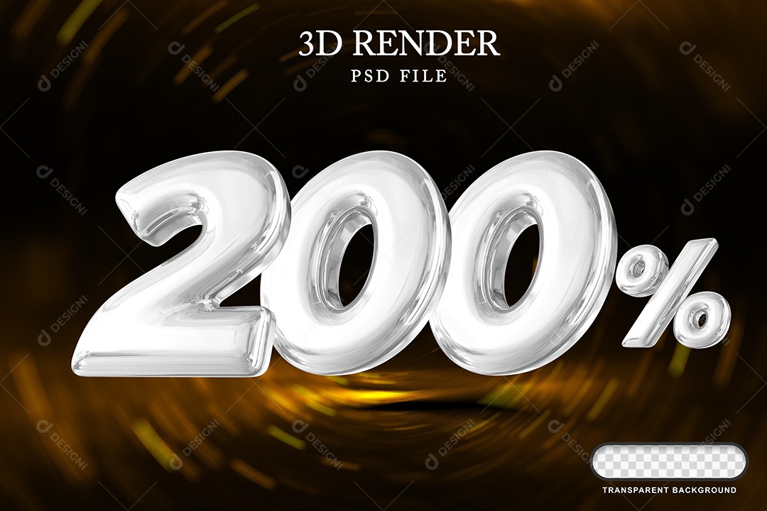 Número de Desconto 200% Elemento 3D Branco para Composição PSD