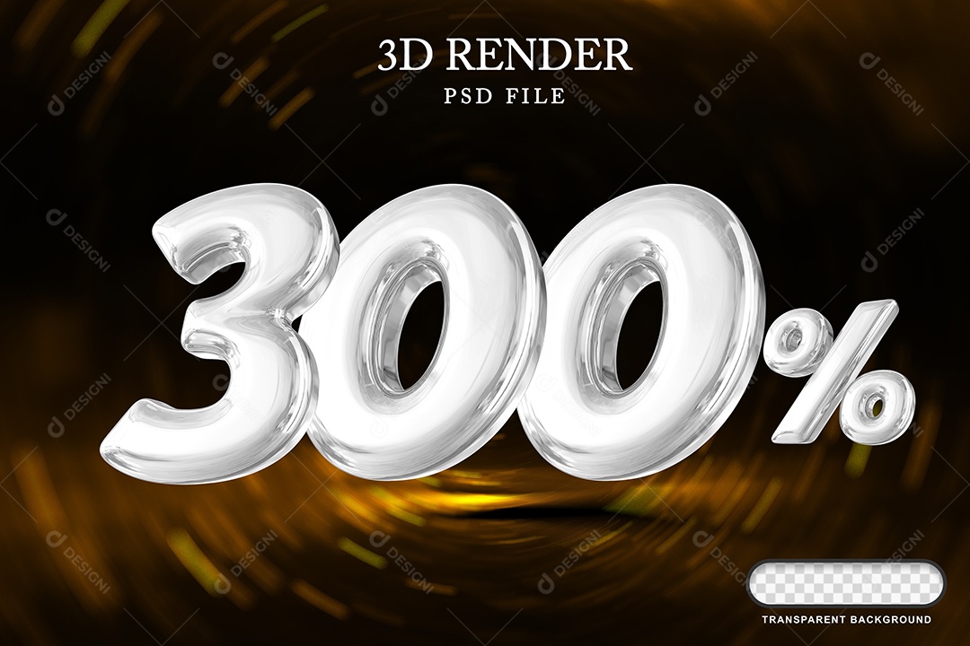 Número de Desconto 300% Elemento 3D Branco para Composição PSD
