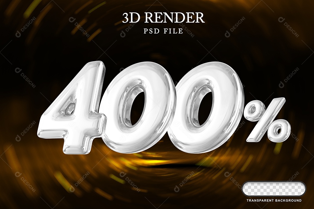 Número de Desconto 400% Elemento 3D Branco para Composição PSD