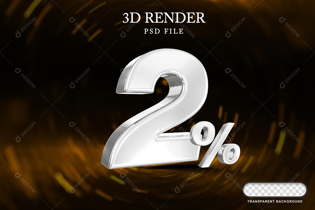 Número de Desconto 2% Elemento 3D Branco para Composição PSD