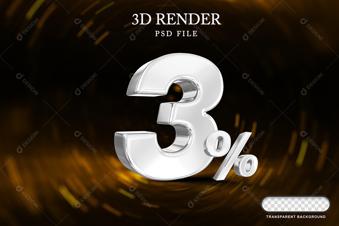 Número de Desconto 3% Elemento 3D Branco para Composição PSD