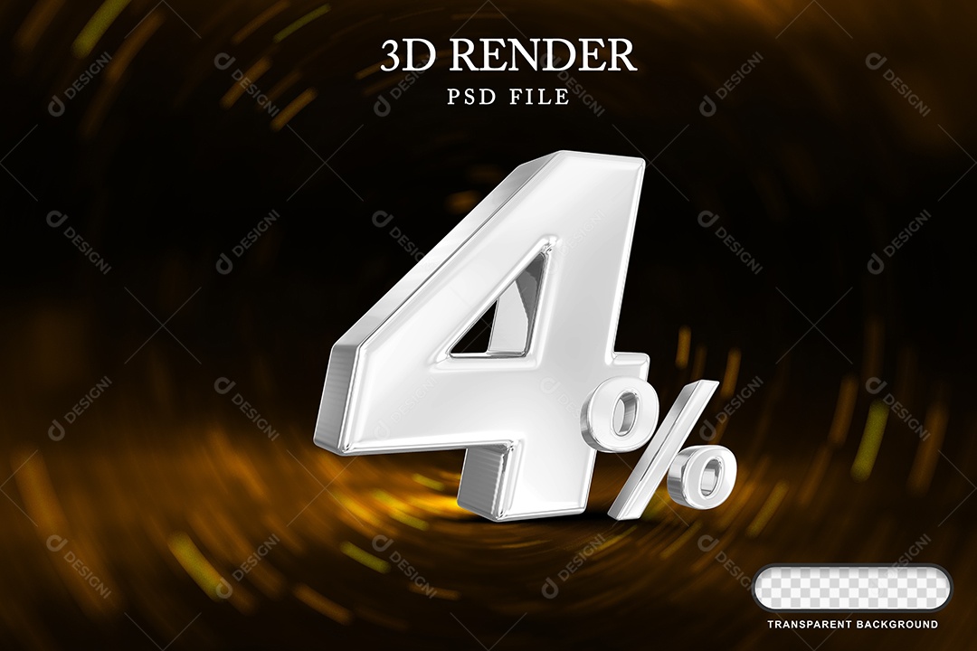 Número de Desconto 4% Elemento 3D Branco para Composição PSD