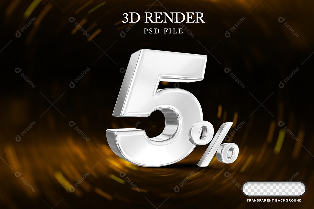 Número de Desconto 5% Elemento 3D Branco para Composição PSD