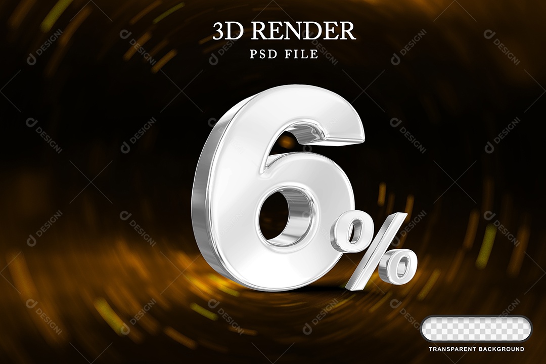 Número de Desconto 6% Elemento 3D Branco para Composição PSD