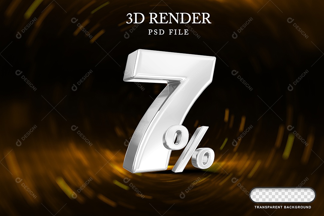 Número de Desconto 7% Elemento 3D Branco para Composição PSD