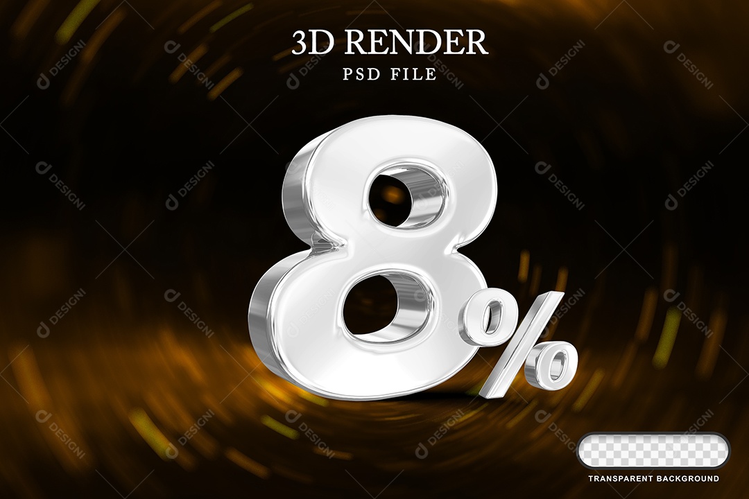 Número de Desconto 8% Elemento 3D Branco para Composição PSD
