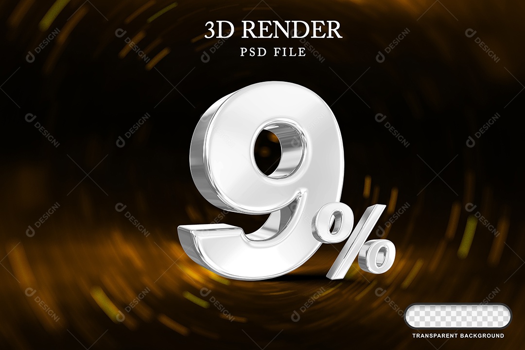 Número de Desconto 9% Elemento 3D Branco para Composição PSD