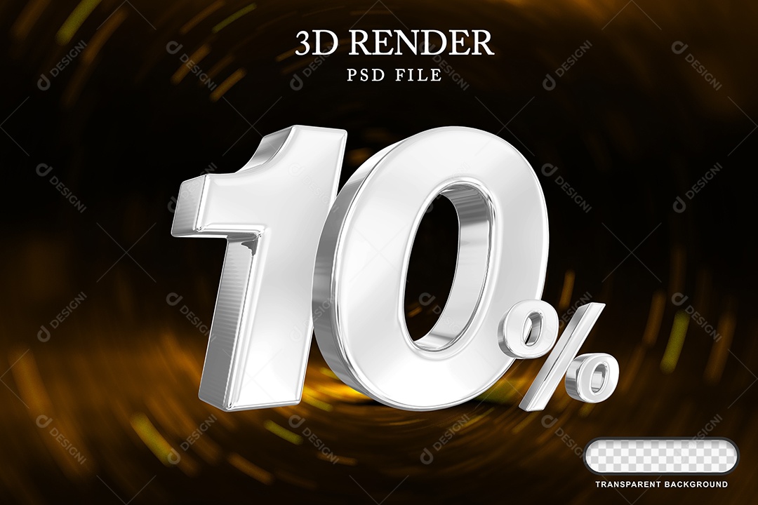 Número de Desconto 10% Elemento 3D Branco para Composição PSD