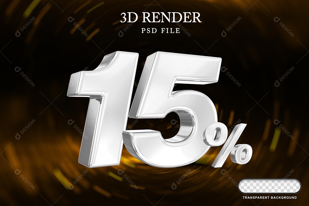 Número de Desconto 15% Elemento 3D Branco para Composição PSD