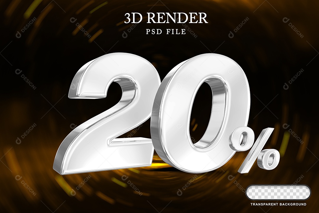 Número de Desconto 20% Elemento 3D Branco para Composição PSD