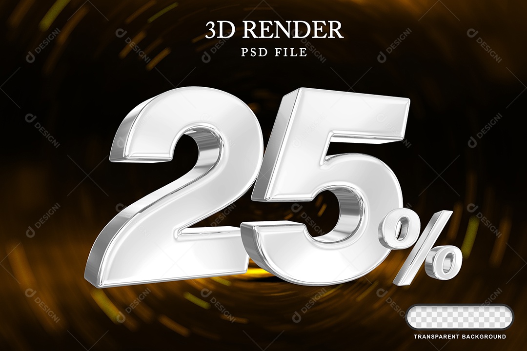 Número de Desconto 25% Elemento 3D Branco para Composição PSD