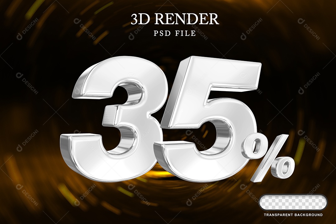 Número de Desconto 35% Elemento 3D Branco para Composição PSD